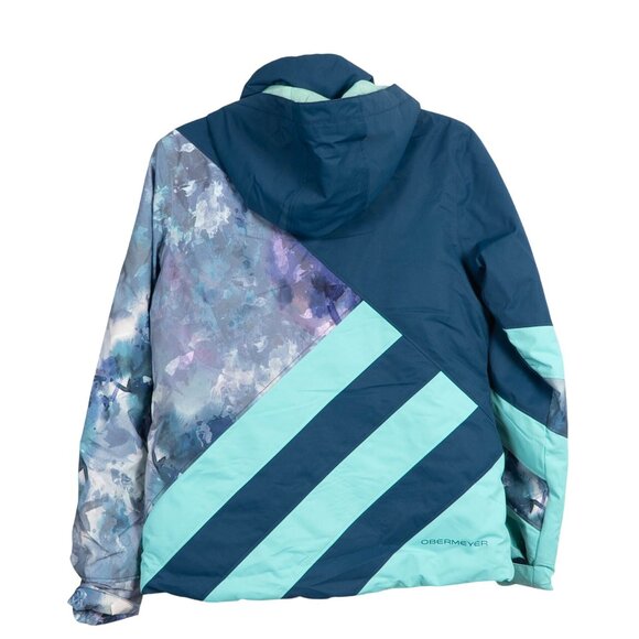 Obermeyer Youth Jacket Teen XL 18 Insulated Winter Jacket Blue Teal Floral Hood - Picture 7 of 7